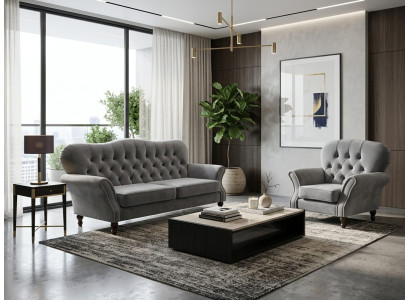 Graues Wohnzimmer-Set 3+1-Sitzer-Sofas Sessel Polstermöbel für das Wohnzimmer