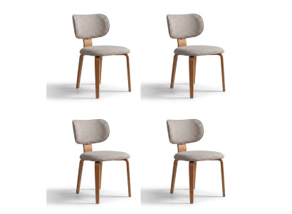 Set Vintage Polsterstuhl Beige Grau Modern Holz Struktur Küchenstuhl
