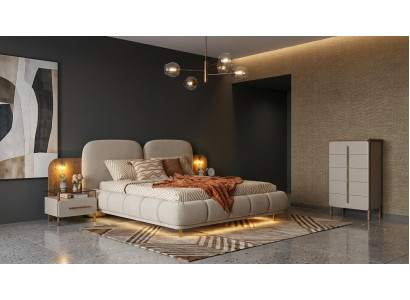 Bett 2x Nachttische Kommode Schlafzimmer Stil modern beige praktisch