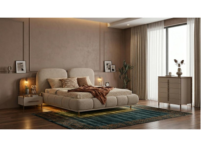 Bett 2x Nachttische Kommode Schlafzimmer Stil modern beige