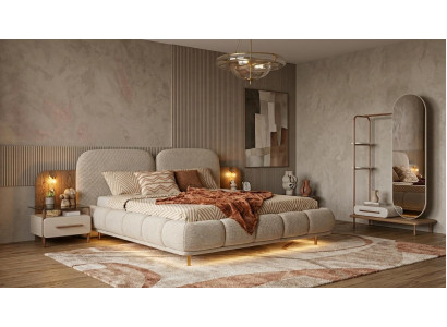 Bett 2x Nachttische Spiegel Schlafzimmer Stil modern beige komfortabel