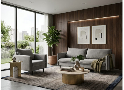 Graues Wohnzimmer-Set 3+1-Sitzer-Sofas Sessel Polstermöbel Wohnzimmer