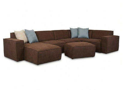 Braunes Ecksofa in U-Form aus Stoff weiches luxuriöses Sofa Wohnzimmer