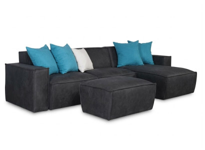 Schwarzes L-förmiges Ecksofa mit Kissen Stoffsofa  Wohnzimmer Polstermöbel