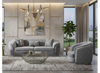 Hochwertige Graue Wohnzimmer Sitzgruppe Modernes Textilsofa Sessel