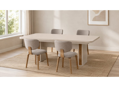 Vintage Esszimmer Set Beige Grau Modern Ausziehbar Esstisch 4 Stühle