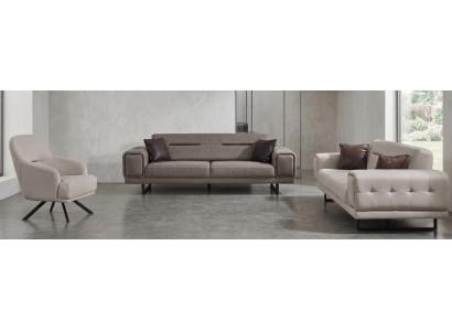 Sofa Set Sofa Sessel weich bequem schön modern Beige Grau