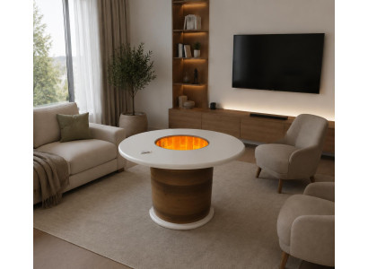 Couchtisch rund mit 3D Beleuchtung weiß modern für Wohnzimmer