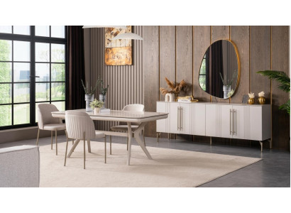 Esstisch 4x Stühle Konsole Spiegel modern weiß rechteckig Esszimmer