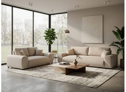 Stilvolles beige Wohnzimmer-Set 4+2-Sitzer-Sofas Stoffsofas  Wohnzimmermöbel