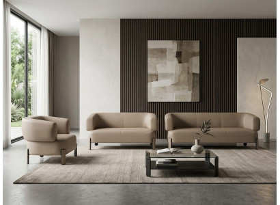 Sofa 3-Sitzer 2-Sitzer-Sofa Sessel Beige Abgerundete Formen