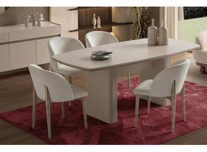 Esszimmer Set Esstisch 4x Stühle Modern Beige Gemütlich Minimalistisch