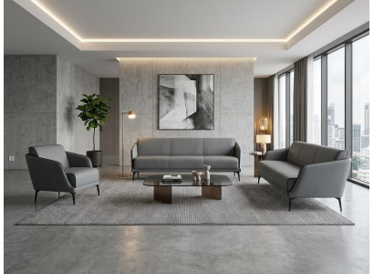 Sessel 3-Sitzer Sofa  modernes Grau elegant minimalistisch