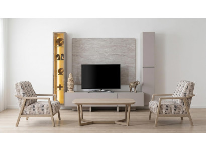 Stilvolles Wohnzimmer-Set mit TV-Wohnwand, 2 Sesseln & Couchtisch