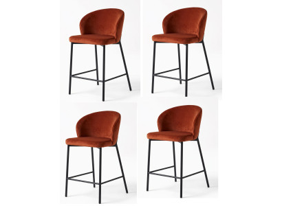 Elegant Barstühle 4x Set Samt Tresenhocker Premium Küchenhocker Orange