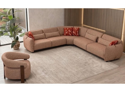 Set Ecksofa Sessel bequem weich geräumig schön braun