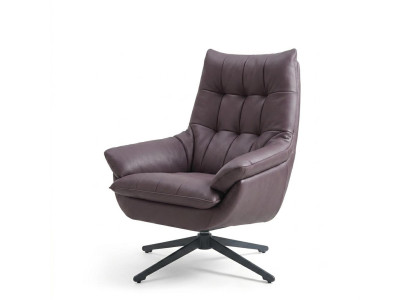 Moderner Drehsessel Aubergine Leder mit weicher Steppung Komfort