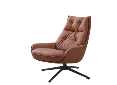 Moderner Drehsessel Cognac Leder mit weicher Steppung Komfort