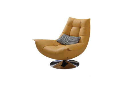 Moderner Drehsessel Senfgelb Leder mit Kissen und Chromfuß Design
