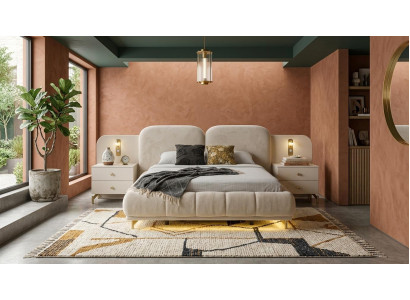 Bett 2x Nachttische Schlafzimmer Stil modern beige komfortabel bequem