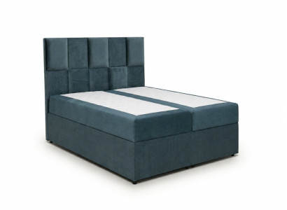 Blau-graues Textilbett 140×200 mit Matratze Bett mit Kopfteil und Stauraum