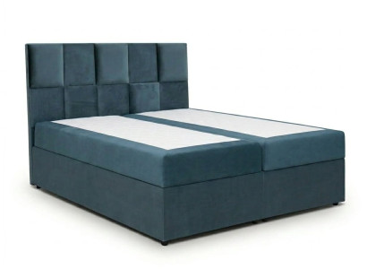 Blau-graues Textilbett 160×200 mit Matratze Bett mit Stauraum und Kopfteil