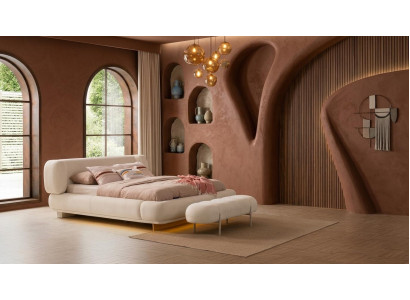 Bett Bank Schlafzimmer Stil modern beige komfortabel bequem weich