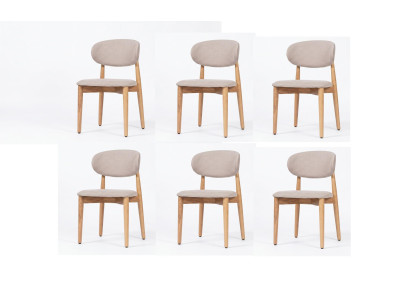 Moderne 6x Stühle Set Beige Holz Textil Elegant statusbezogen