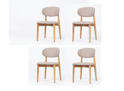 Moderne 4x Esszimmerstühle Set Beige Holz Textil Elegant statusbezogen