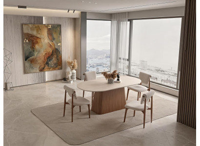 Esstisch Set Tisch Stuhl Modern Beige Edel Holz Essgruppe