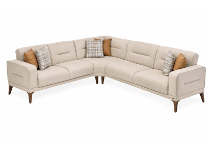 Elegantes Ecksofa in Beige mit Holzfüßen und weicher Polsterung