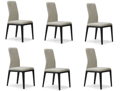 Skandi Esszimmerstühle 6er Set Beige Hochlehner Holzgestell