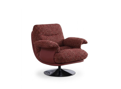 Eleganter roter Bouclé Loungesessel Drehbar Design Komfort Premium