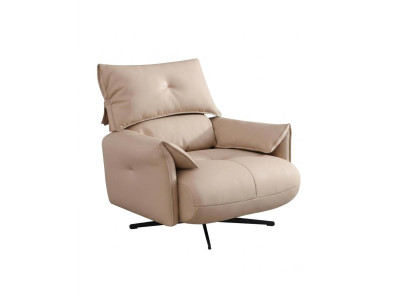Eleganter beiger Leder Loungesessel Drehbar Design Komfort Modern