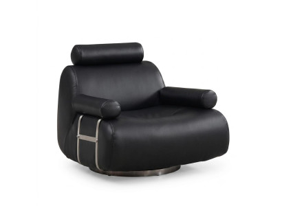 Eleganter schwarzer Leder Loungesessel Drehbar Metall Design Komfort