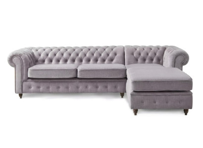 Graues L-förmiges Ecksofa gestepptes Stoffsofa Chesterfield Wohnzimmermöbel