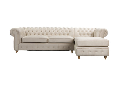 Hellbeiges L-förmiges Ecksofa Ausziehsofa Gestepptes Stoffsofa Chesterfield