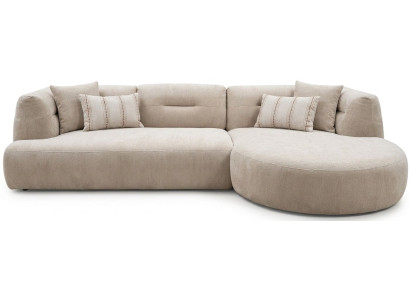 Ecksofa L Form Beige Stoffbezug Abgerundete Modern Wohnzimmer
