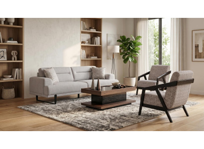 Sofa Set Grau Stoff Modern Sessel Wohnzimmer Design