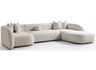 Ecksofa L Form Beige Stoffbezug Wohnzimmer komfortabel bequem