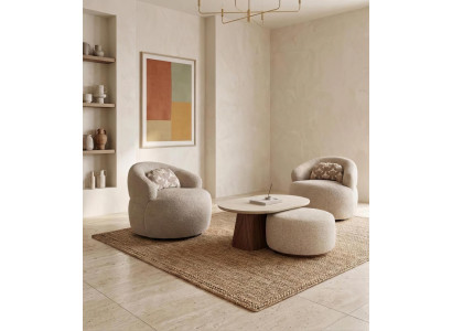 Sessel Set Couchtisch Hocker Modern Beige Elegant Lounge Polstermöbel