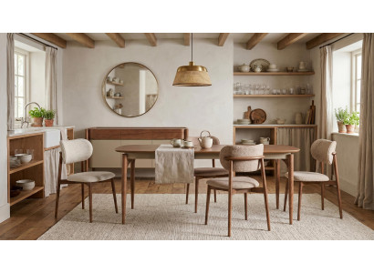 Esszimmer Set Tisch 4x Stühle Sideboard Spiegel Moderner Stil Robust