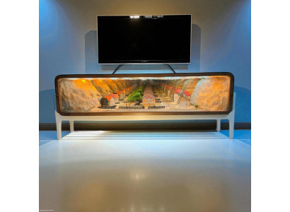 Modernes TV Lowboard Beleuchtete Vitrine Weiss Holz