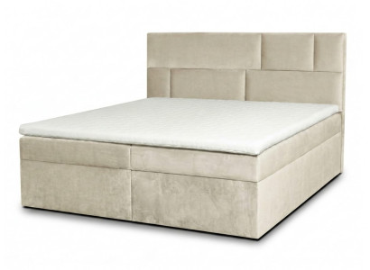 Beiges Bett 200×200 mit Stauraum Matratze und Topper sowie Kopfteil