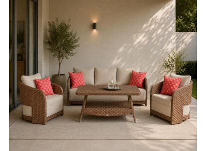 Gartenmöbel Set Sofa 2 Sessel Beige Modern Terrasse Lounge Set