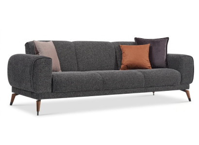 Stilvolles 3-Sitzer-Sofa in Anthrazit mit Holzfüßen und Kissen