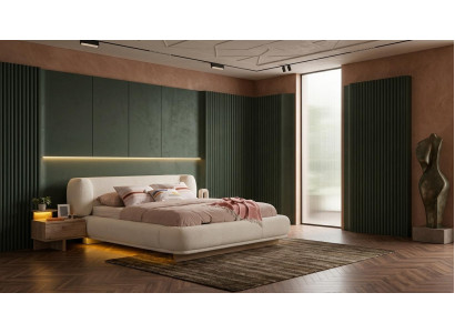 Bett 2x Nachttische Schlafzimmer Stil modern beige komfortabel