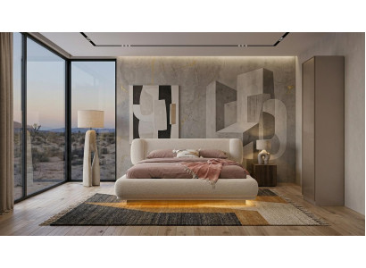 Bett Einzelschrank Schlafzimmer modern beige bequem komfortabel