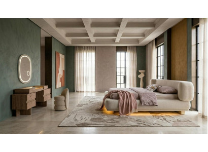 Bett Schminktisch Spiegel Pouf Schlafzimmer Stil modern beige komfortabel