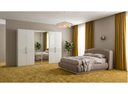 Schlafzimmer Set Bettgestell Schrank Modern Hell Geräumig Ergonomisch